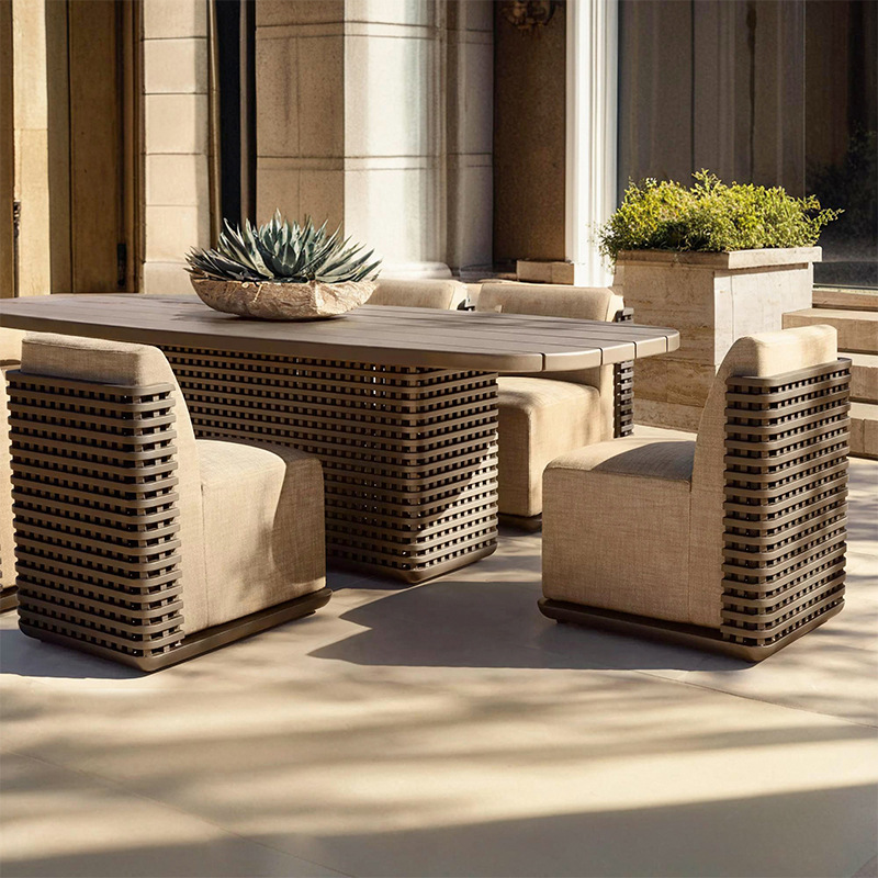 Mesa y silla de patio al aire libre Jardín al aire libre Mesa de ocio Hotel Resort Restaurante Mesa larga de aleación de aluminio de alta gama image 11
