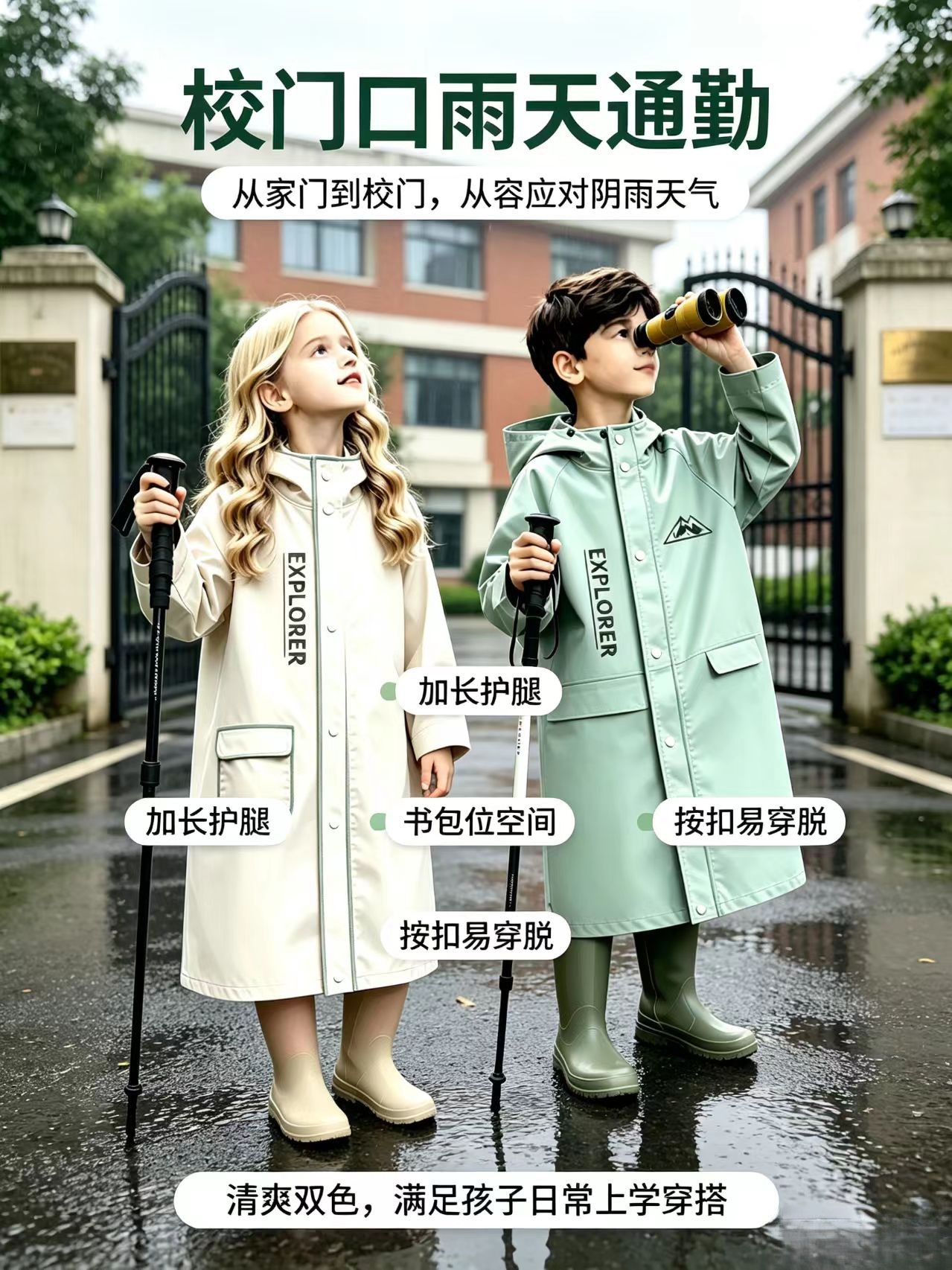 儿童雨衣男孩女孩小学生上学专用长款全身防暴雨带书包位宝宝雨衣