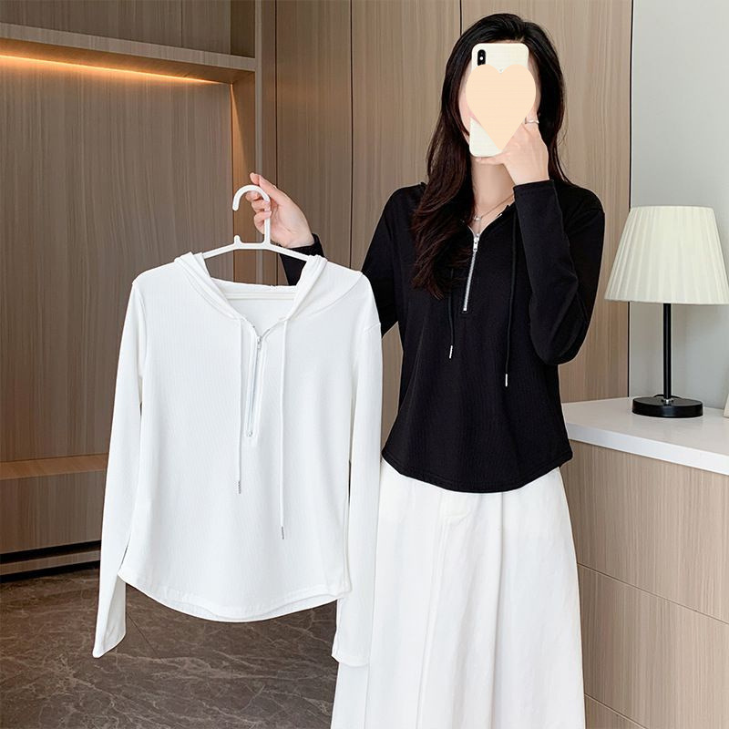 Women's Hoodie 2026 Spring/Summer Outerwear Half-Zip Hooded Slim-Fit Short Jacket Stylish Zip-Up Top for Women