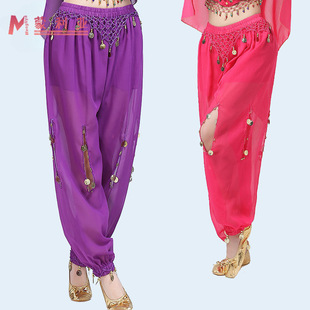 Belly Dance Sequin Dance Pants Halloween Stage Performance Clothes Hanging Coin Bloomers Performance Clothes Sequin Pants Chiffon Dance Pants
