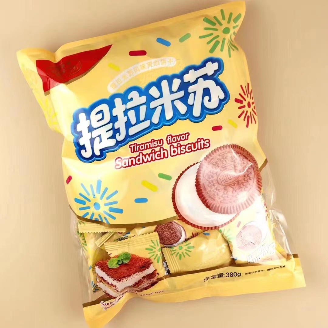 HOOSY Filled Cookies with Peach Tiramisu Red Velvet Strawberry Flavor, 380g Bag, Leisure Snack