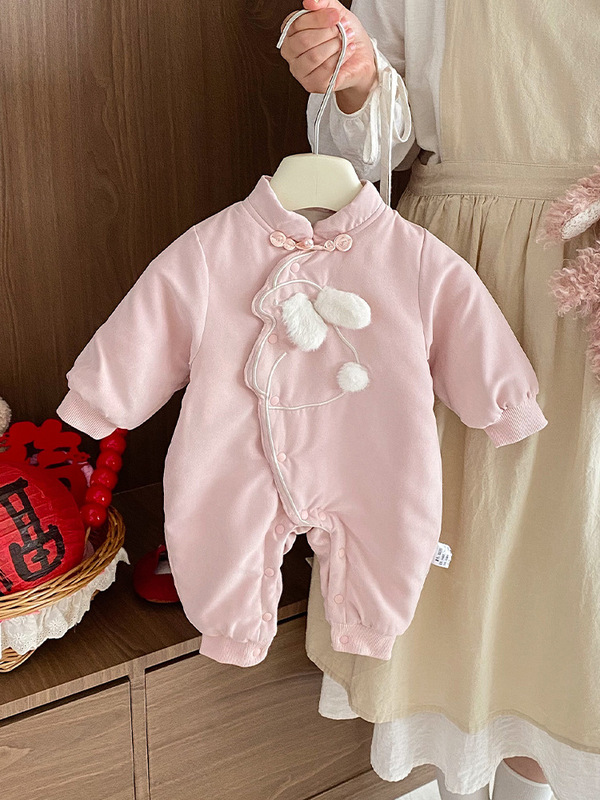 婴儿衣服冬装夹棉连体衣2025新款小月龄女宝宝新中式洋气保暖爬服|undefined