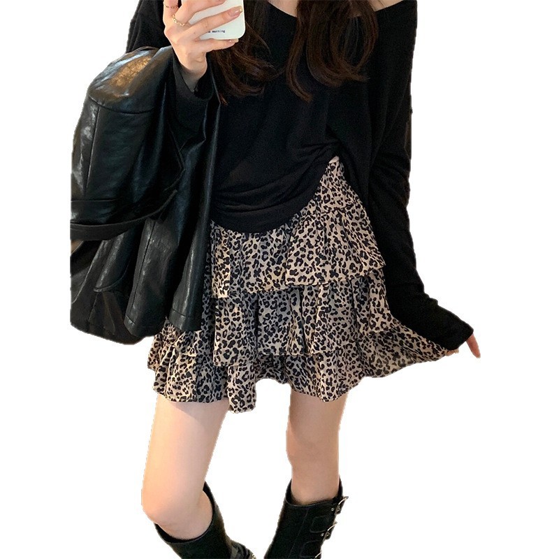 十三行复古设计感高酷辣腰显瘦豹纹蛋糕裙短裙女装2025秋季半身裙|undefined