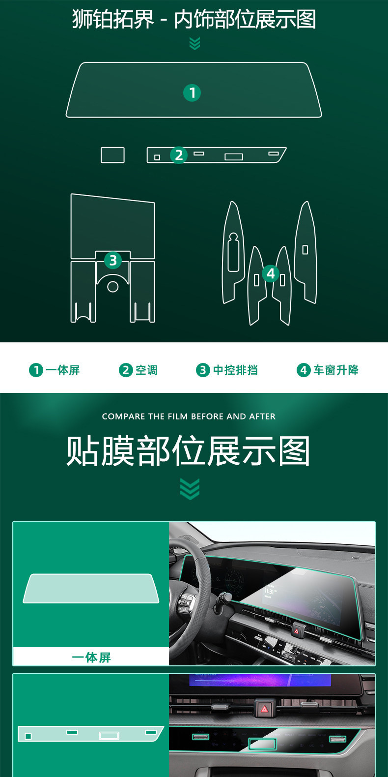 Suitable for 26 models of Kia Sportage, center console protective film, interior protection, navigation screen tempered film, decorative accessories