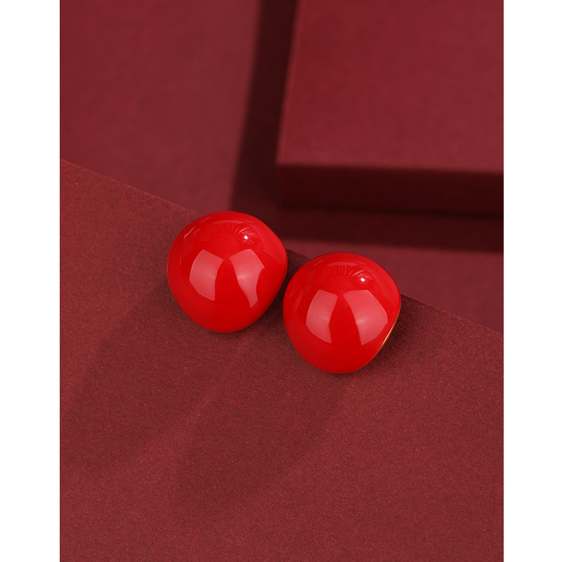 Pendientes retro franceses diseño de nicho femenino rojo goteo pendientes de frijol 925 pendientes de plata esterlina de alto grado transfronterizo
