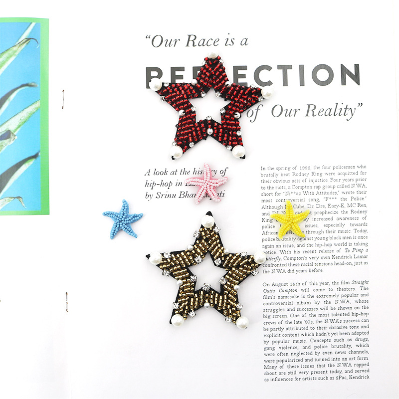 简约风手工钉珠 三色米珠镂空五角星 包包鞋袜服装辅料配饰