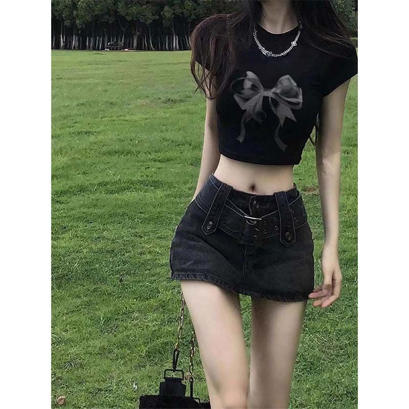 Hot Girls Navel Hot Girls Top Short-sleeved T-shirt Women's Summer Tight Hot Girls Top French Style Stretch Waist Tight Top Hot Girls Navel Hot Girls Top Short-sleeved T-shirt Women's Summer Tight Hot Girls Top French Style Stretch Waist Tight Top