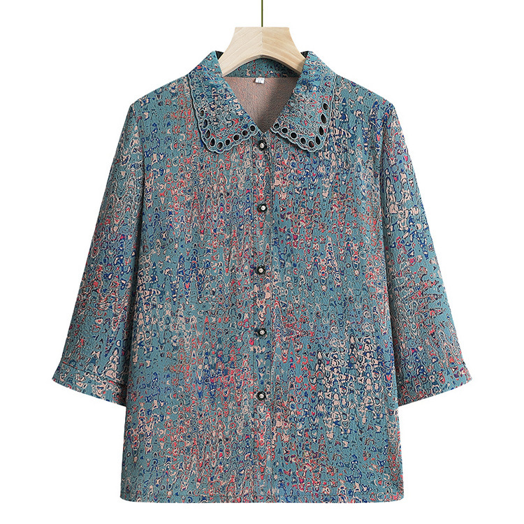 Middle-aged and elderly summer shirt female mother summer suit old lady casual top elderly clothes grandma outfit