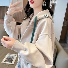 连帽卫衣女2025秋冬新款韩版宽松休闲百搭加绒小个子短款开衫外套
