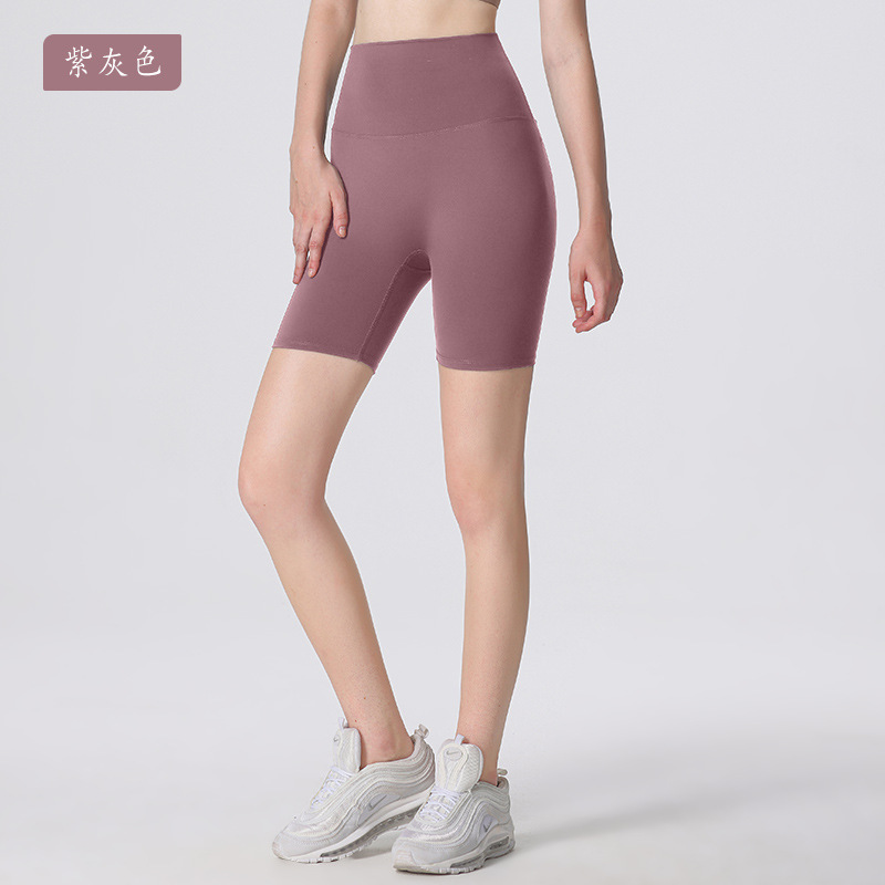 Nuevos deportes de Yoga de cintura alta desnuda sensación de no vergüenza línea de piel-friendly cadera levantamiento vientre contratación no caída de la aptitud de las mujeres de tres puntos cortos