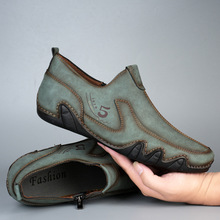 秋季亚马逊爆款热卖外贸大码中帮休闲豆豆男鞋真皮韩版懒人一脚蹬