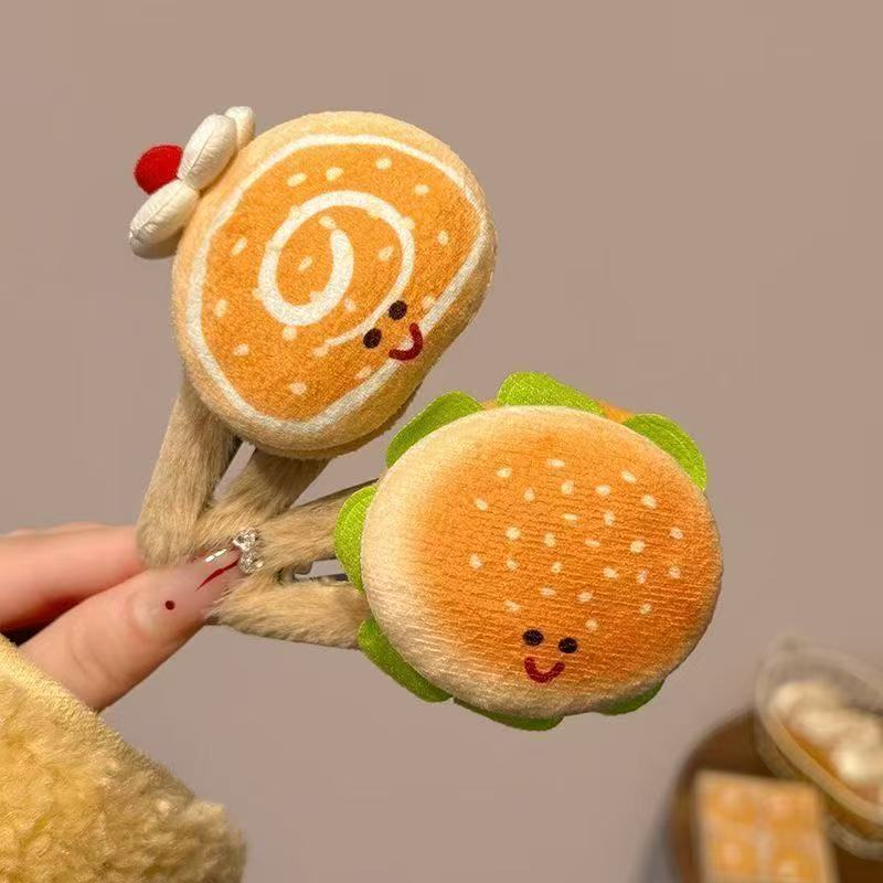 可爱发卡秋冬卡通趣味饼干汉堡毛绒发夹女侧边刘海碎发bb夹子头饰|undefined