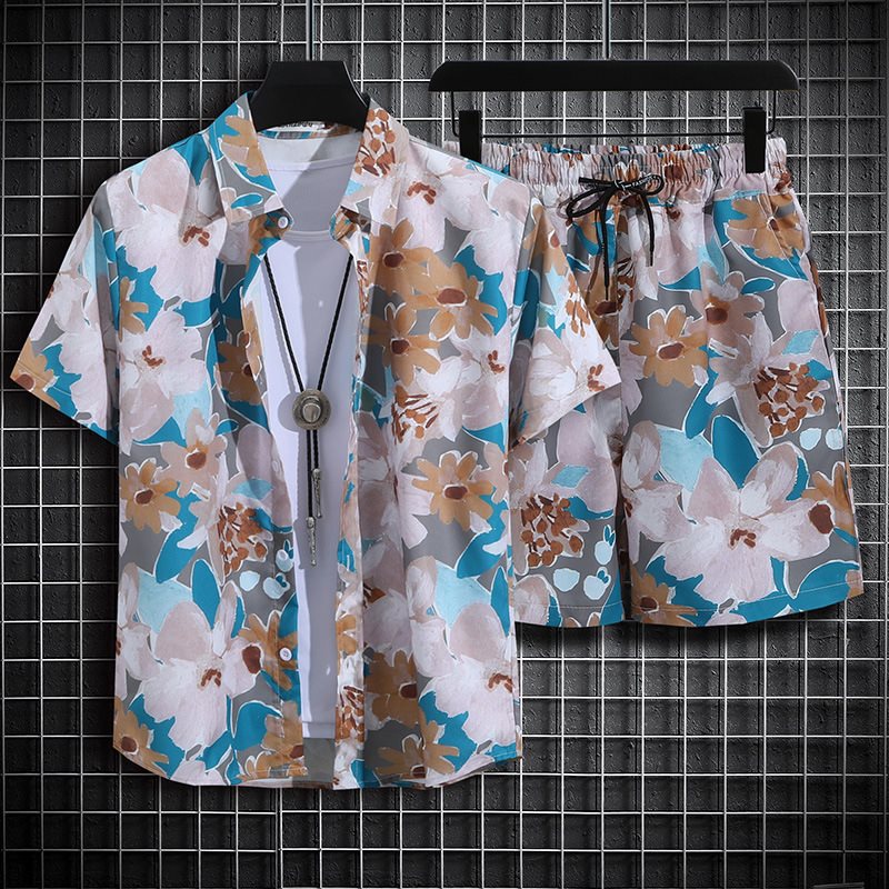 Beach shirt, set, men's trousers, plus size 2