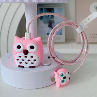 Pink and Blue Owl Data Cable Protective Cover Suitable for Apple 20W Charger Charging Head Iphone16Promax