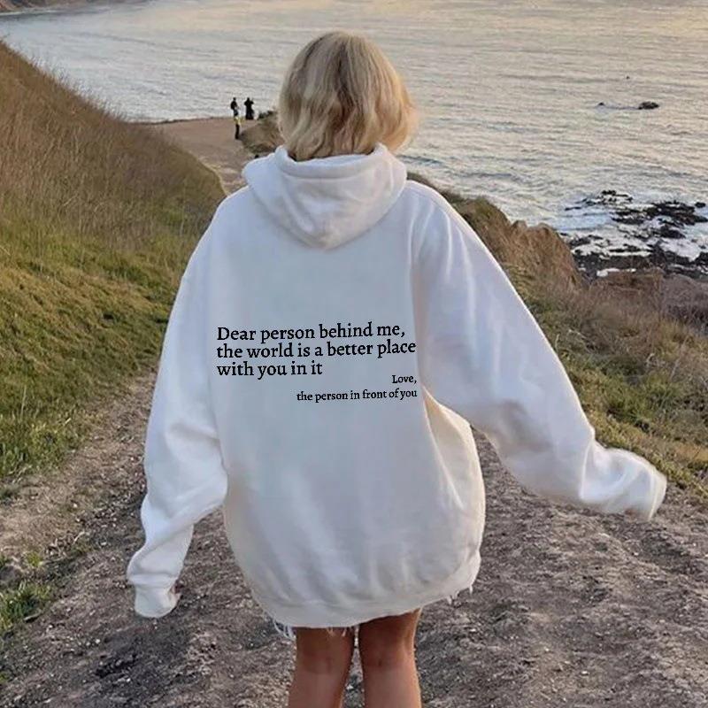 Foreign trade Women's fleece-lined sweater plain letter printing kangaroo pocket drawstring hoodie coat cross-border Amazon