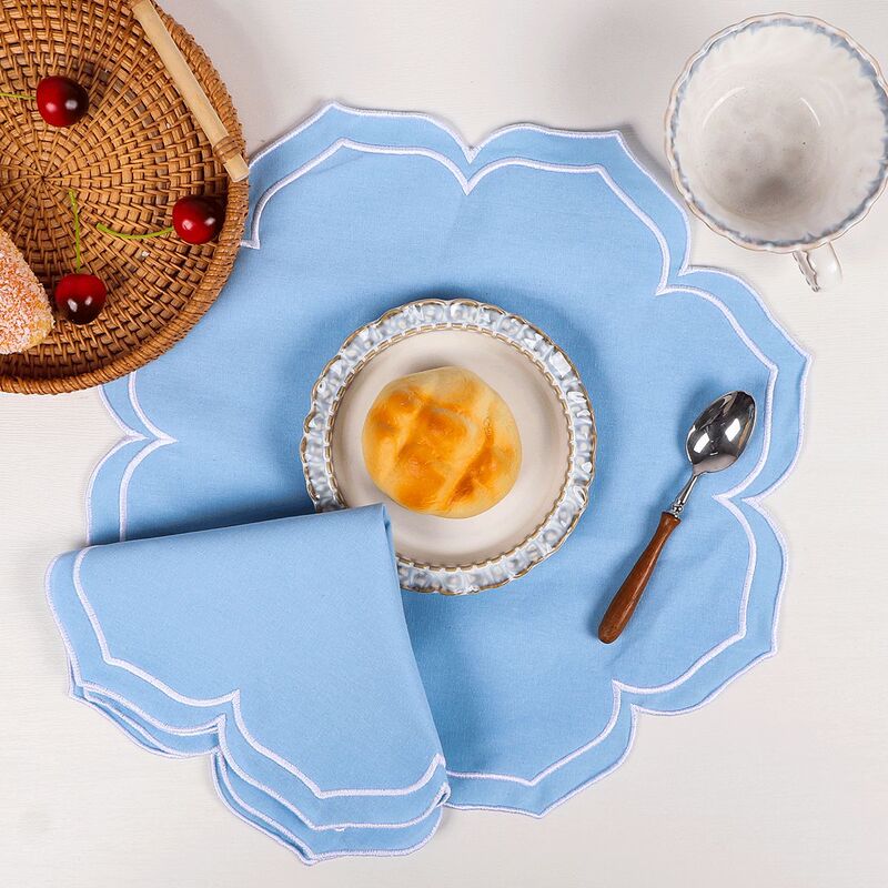 Cross-Border Hot-Selling Cotton Napkin Shell Edge Embroider Candy Color Lotus Placemat Ins Style Gourmet Photo Background Cloth Cross-Border Hot-Selling Cotton Napkin Shell Edge Embroider Candy Color Lotus Placemat Ins Style Gourmet Photo Background Cloth