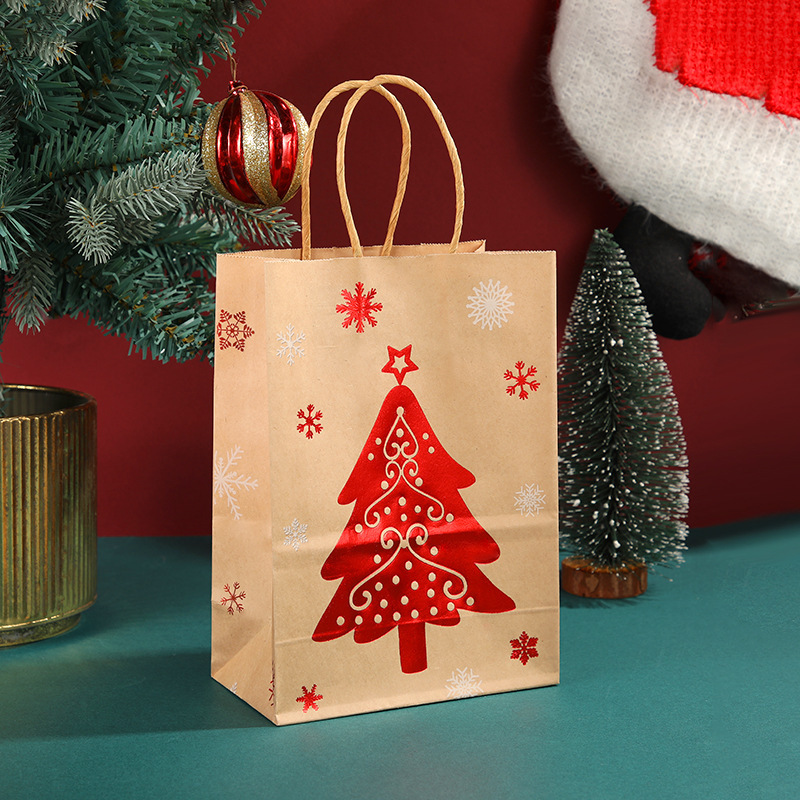 クロスボーダークリスマスポータブル紙袋そりヘラジカクラフト紙袋片面ホットスタンピング包装袋ギフトバッグ卸売|undefined