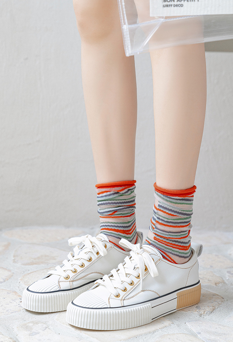 50g Weight Women's Streetwear Color Block Nylon Crew Socks A Pair