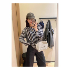 IG911定染色系！舒服又耐看花纱底撞色条纹宽松落肩长袖