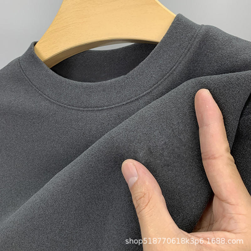 Wholesale Long-Sleeved T-Shirt Men's Autumn and Winter Loose Round Neck Sweatshirt German Velvet Bottoming Shirt Autumn Wear with Warm Clothes