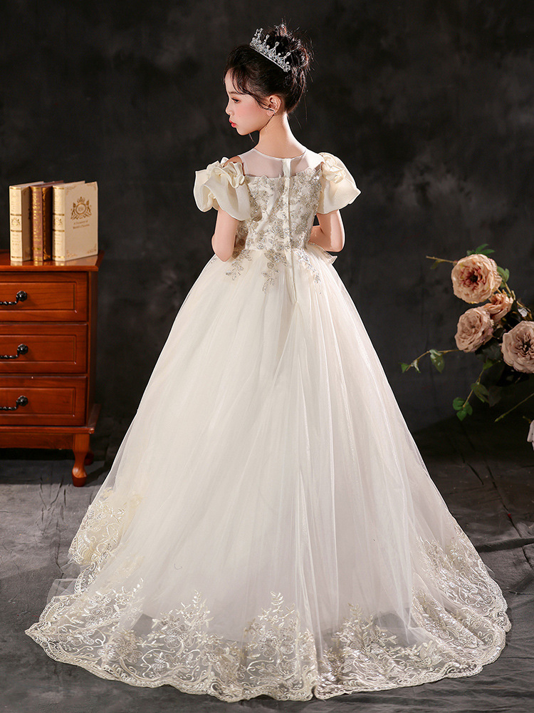 Boda de flores de niña pequeña ceremonia de cumpleaños anfitrión vestido de rendimiento infantil vestido de princesa de cola de alta gama