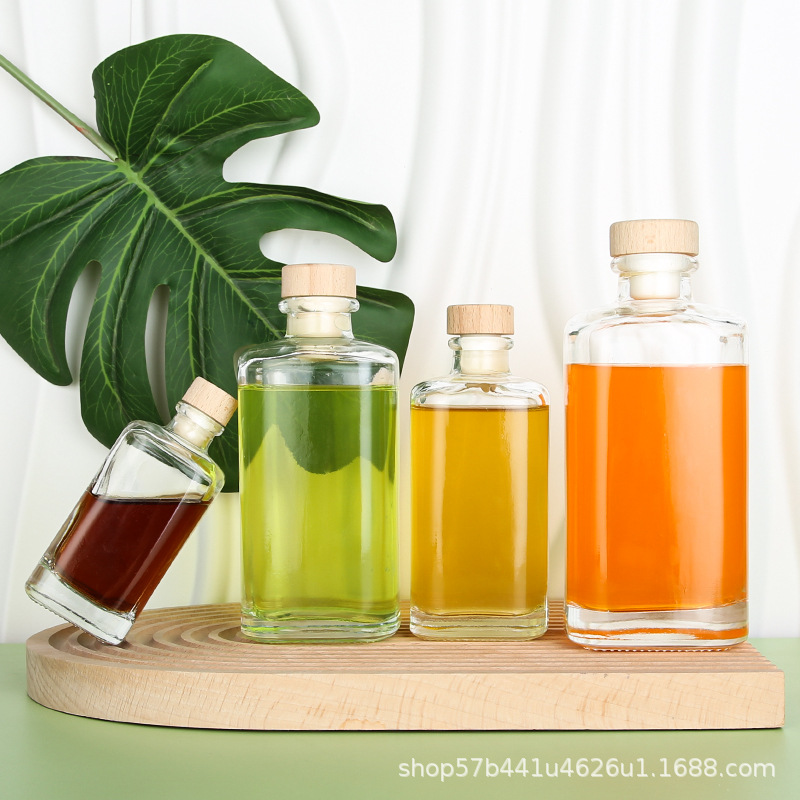 250ml果酒瓶木塞盖子果汁饮料瓶100ml密封防漏透明玻璃分装瓶空瓶