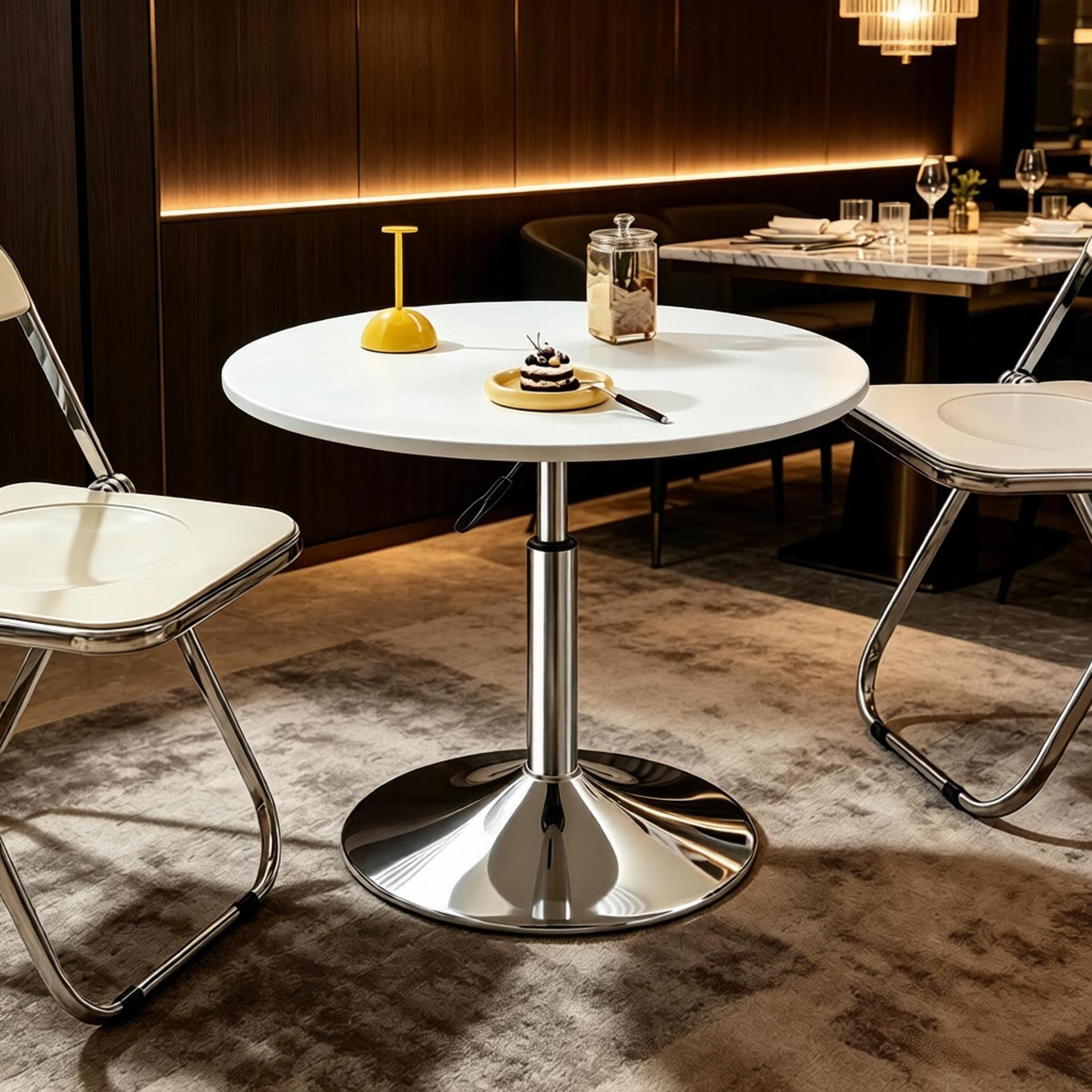 Aluminum alloy adjustable height small round table, light luxury hotel private room meeting table, commercial white leisure reception round table for milk tea shops