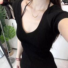 很随意的美韩系气质温柔显白显身材飞飞袖针织衫上衣短袖T恤女夏
