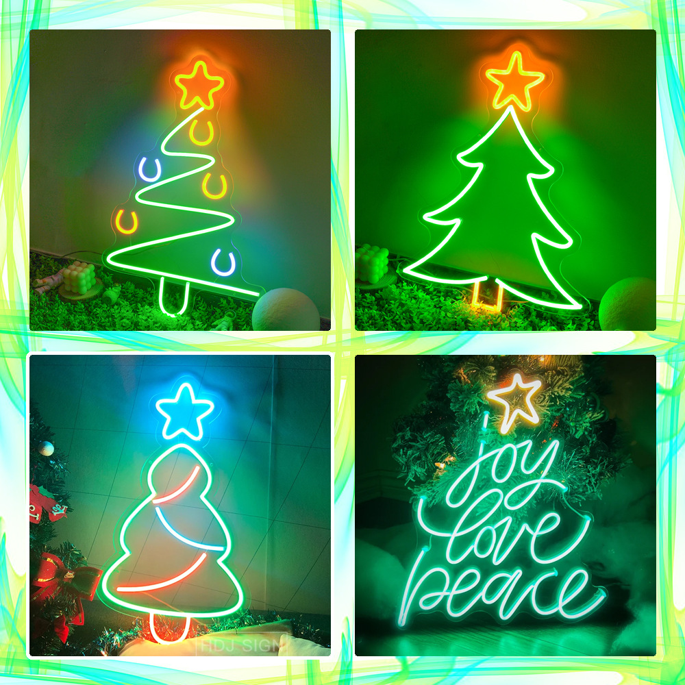聖誕節霓虹燈聖誕樹造型燈節日氣氛裝飾燈戶外喜慶標志跨境亞馬遜