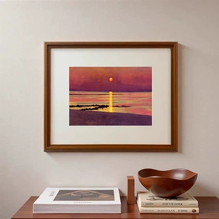 波光夕阳 客厅沙发背景墙装饰画中古风抽象大白墙艺术组合挂画