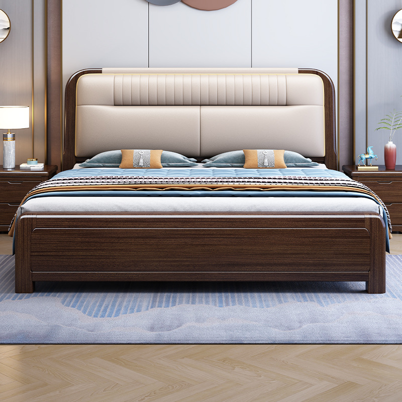 Zijin sandalwood solid wood bed 1.8 m modern Chinese double bed leather soft bag master bedroom high-end luxury storage bed