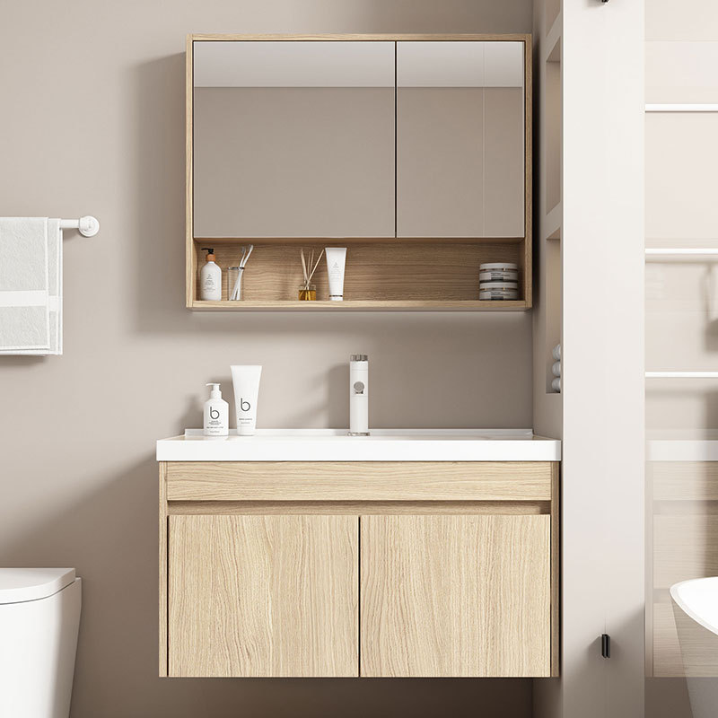 Elegante gabinete de baño combinación de madera maciza moderno minimalista lavabo mesa de lavado gabinete mesa de lavado baño Baño traje de baño
