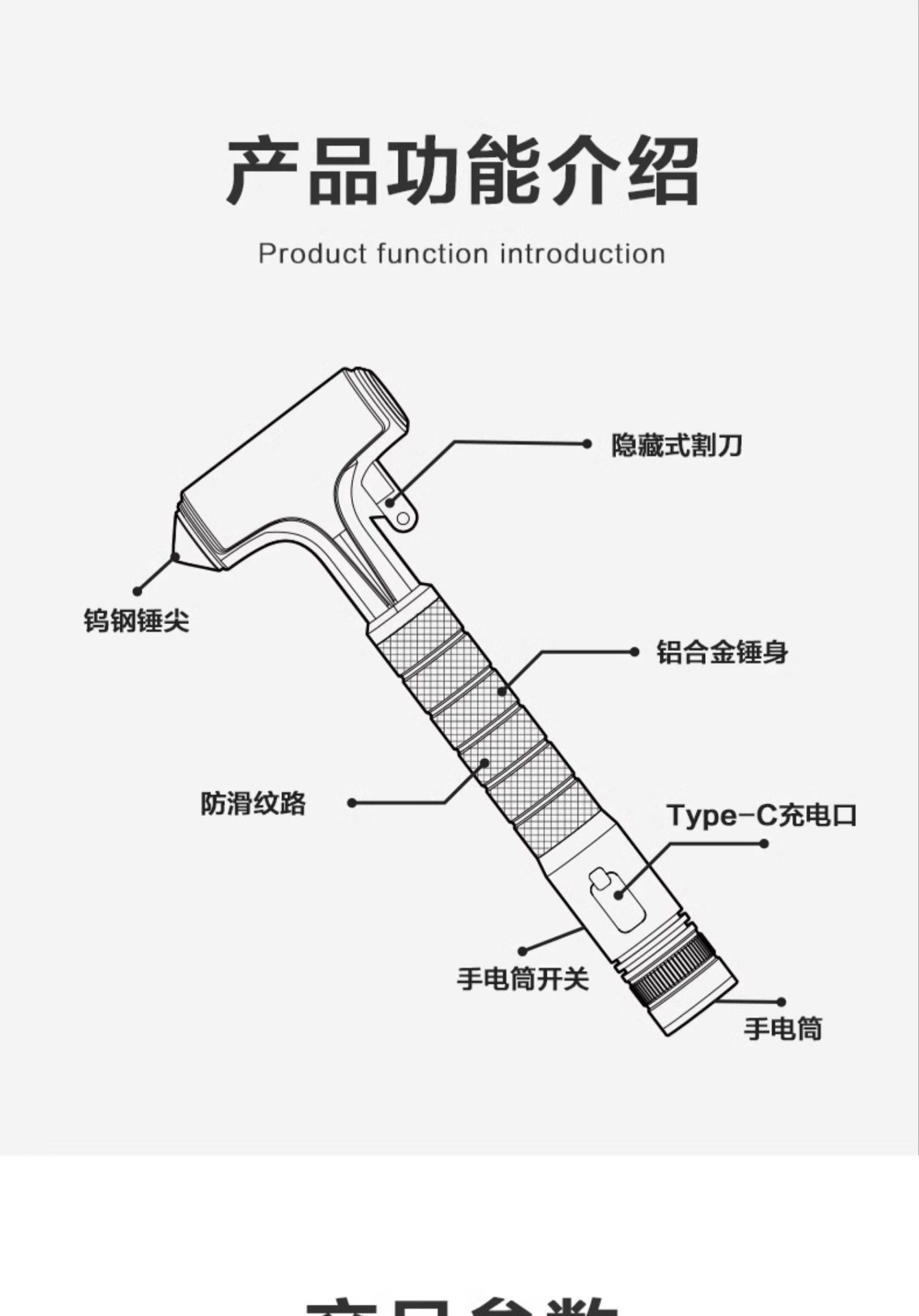 Deli Safety Hammer Car Charging Multi-Functional Car Escape Hammer Three-In-One Window-Breaking Artifact Anti-Slip Window-Breaking Hammer
