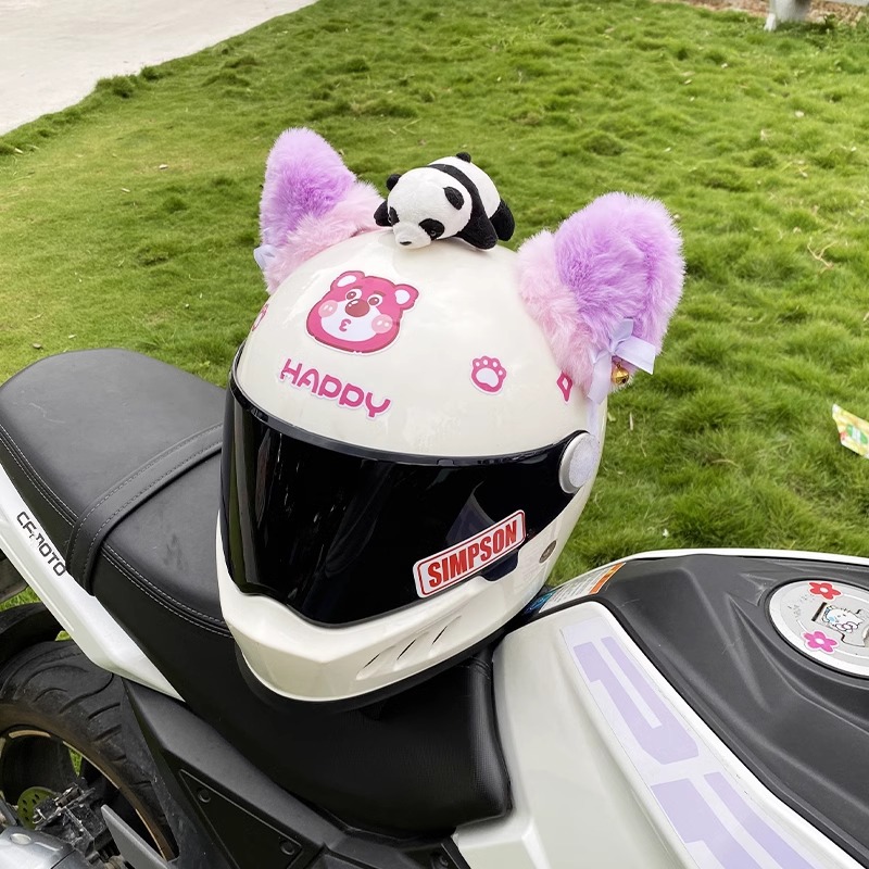 Personalized Creative Cute Pink Purple Thick Fleece Cat Ear Helmet Decoration Motorcycle Electric Vehicle Helmet Accessories Detachable