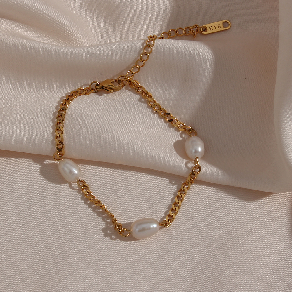 Fashion Womenu0027s Wholesale Cuban Link Chain Three Pearl Stainless Steel Bracelet