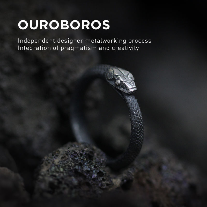 Chiba Original Design New Live-And-Tailed Snake Ring Thai Silver Dark Pioneer Open Jewelry for Men and Women Couples