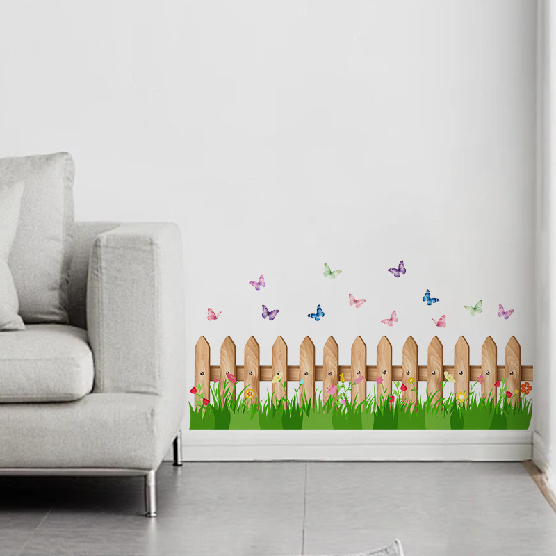 Home Decor Stickers with Flowers, Green Grass, and Butterflies; Self-Adhesive Wall Molding with Grass Design Home Decor Stickers with Flowers, Green Grass, and Butterflies; Self-Adhesive Wall Molding with Grass Design