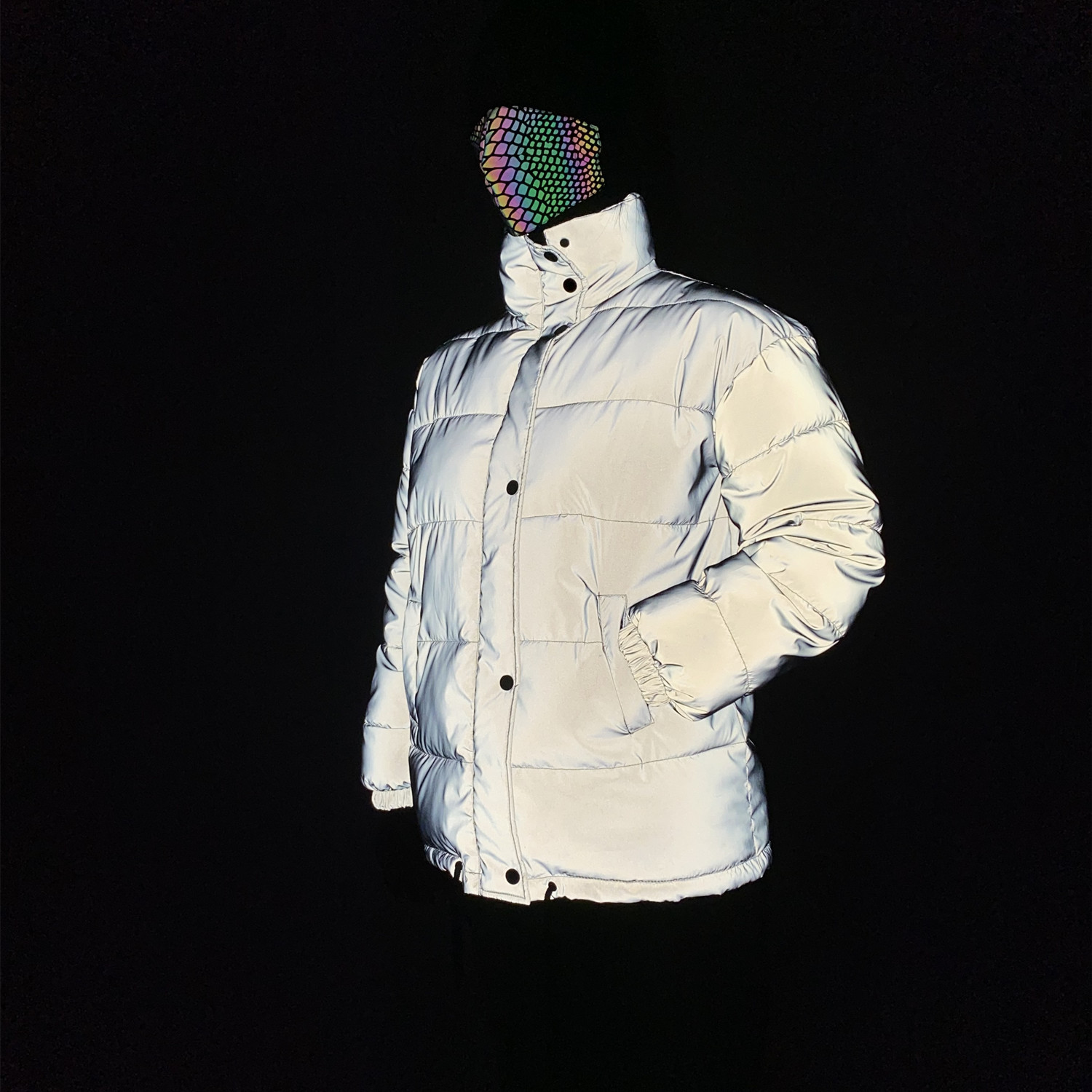 Men's Clothing stand collar reflective cotton coat for women fashion luminous thick cotton coat_voghion.com