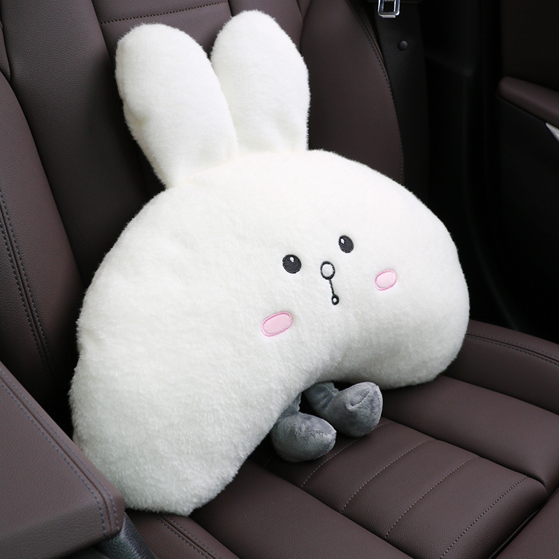 車のヘッドレストの首の枕のかわいい三日月のウサギの車内の枕の車の四季の通用のヘッドレストのネットの赤い爆発の対|undefined