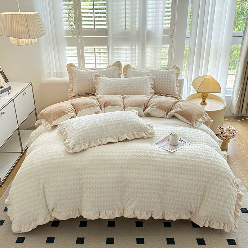 Хороший продукт без принта в японском стиле, новая утолщенная Простыня из четырех предметов, двойное пододеяльник, простыня из жаккарда, молочный бархат, комплект из четырех предметов