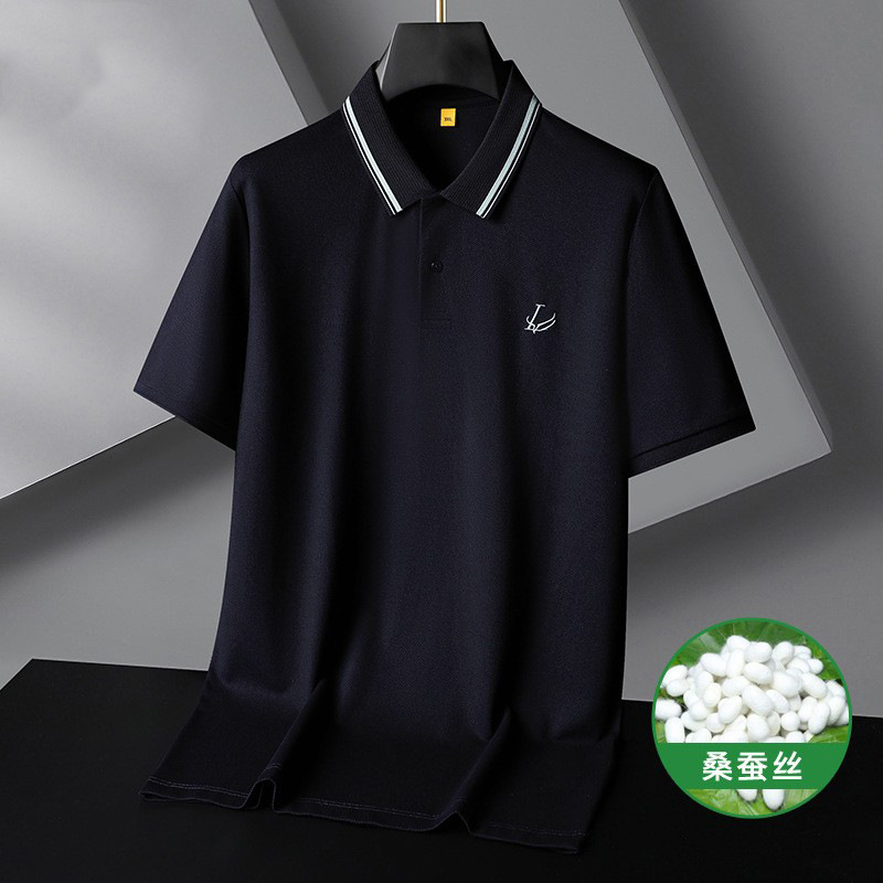 Light Luxury Plus-Size Men's Clothing with Silk Short-Sleeve T-Shirt 2026 Summer Collared Top Sports T-Shirt