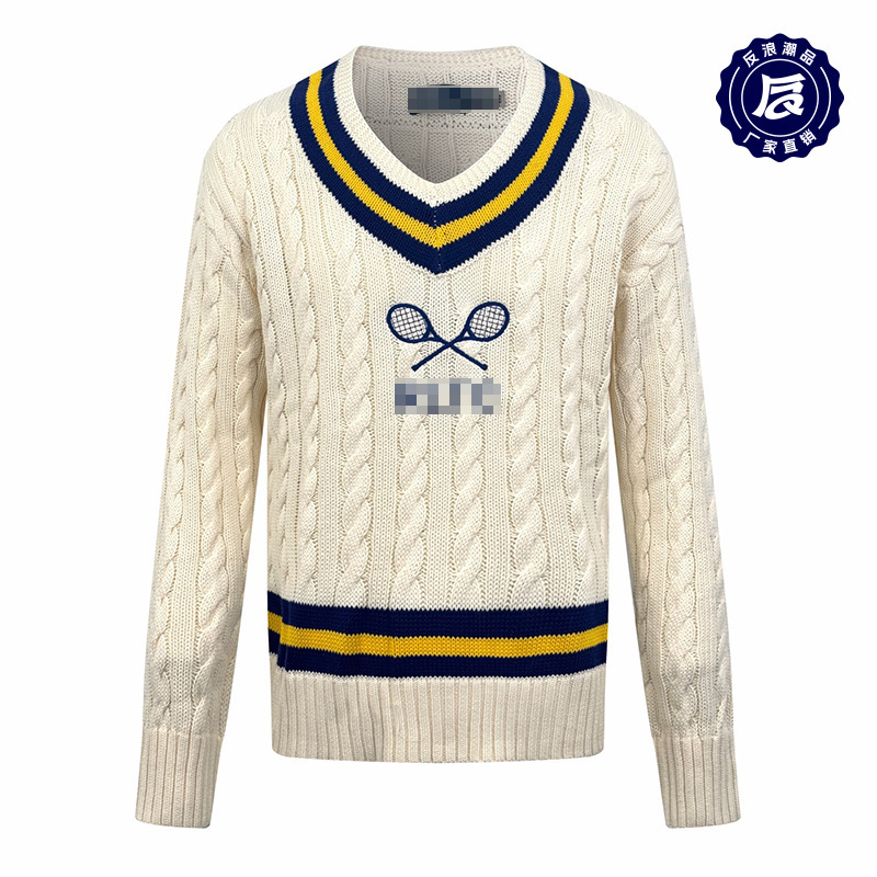 25 Guangzhou Jinbao Tennis Cable Knit Sweater V-Neck Sweater Embroidery Wimbledon Collaboration Twist Knit Unisex Autumn 25 Guangzhou Jinbao Tennis Cable Knit Sweater V-Neck Sweater Embroidery Wimbledon Collaboration Twist Knit Unisex Autumn