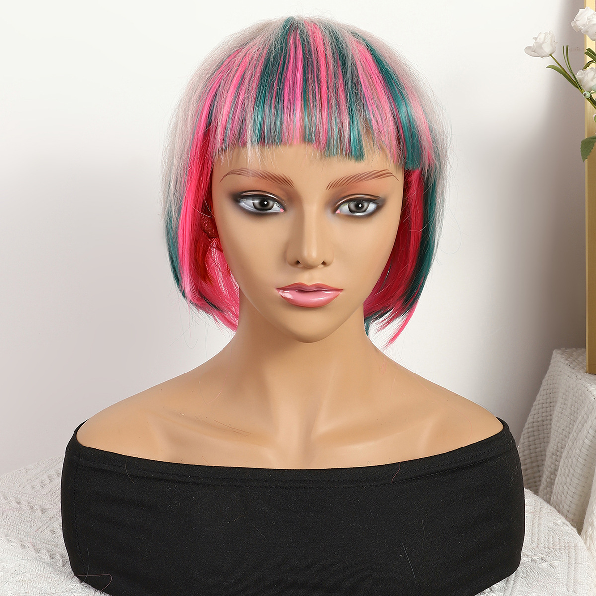 Transfronterizo nuevo gris rosa mezcla gradiente largo recto 12 pulgadas sin encaje pelo recto europeo y brasileño peluca