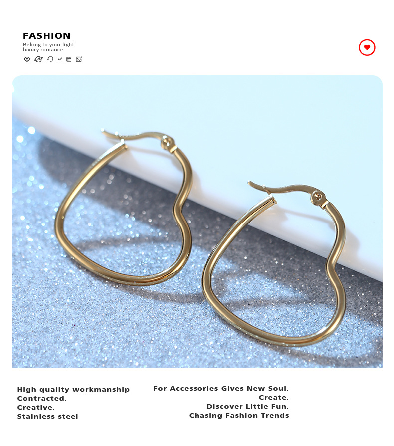 Fashion Heart Shape Stainless Steel Plating Earrings 1 Pair