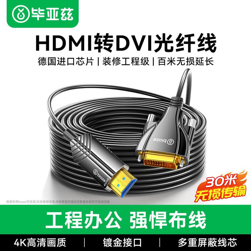 Biaz Optical Fiber Line HDMI to DVI Line Port Computer TV Connected to Monitor Project Projector Connection Line