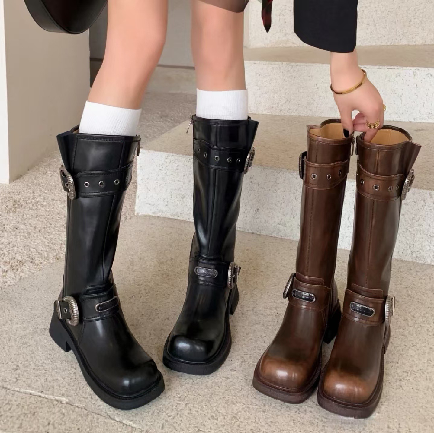 Retro vintage denim summer high boots