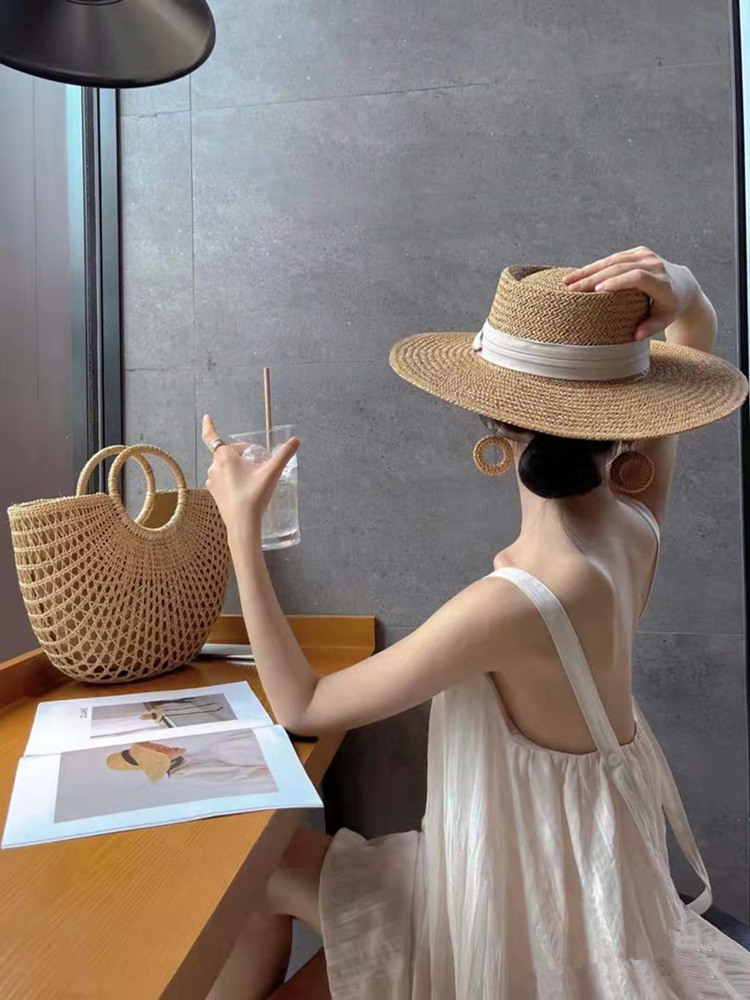 法式巴拿馬草編禮帽女遮陽防曬夏季海邊三亞度假英倫復古平頂草帽