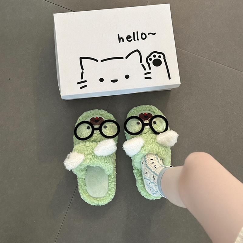 时尚绒面奶呼呼休闲毛毛鞋女秋冬小众可爱卡通设计感厚底增高棉拖|undefined