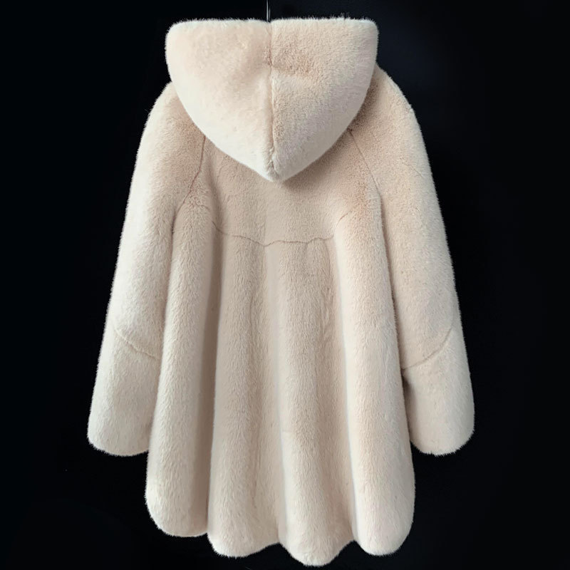 2025 Haining New Imitation Velvet Mother Imitation Mink Coat Mid-Length Outwear Hooded Imitation Mink Imitation Fur Women