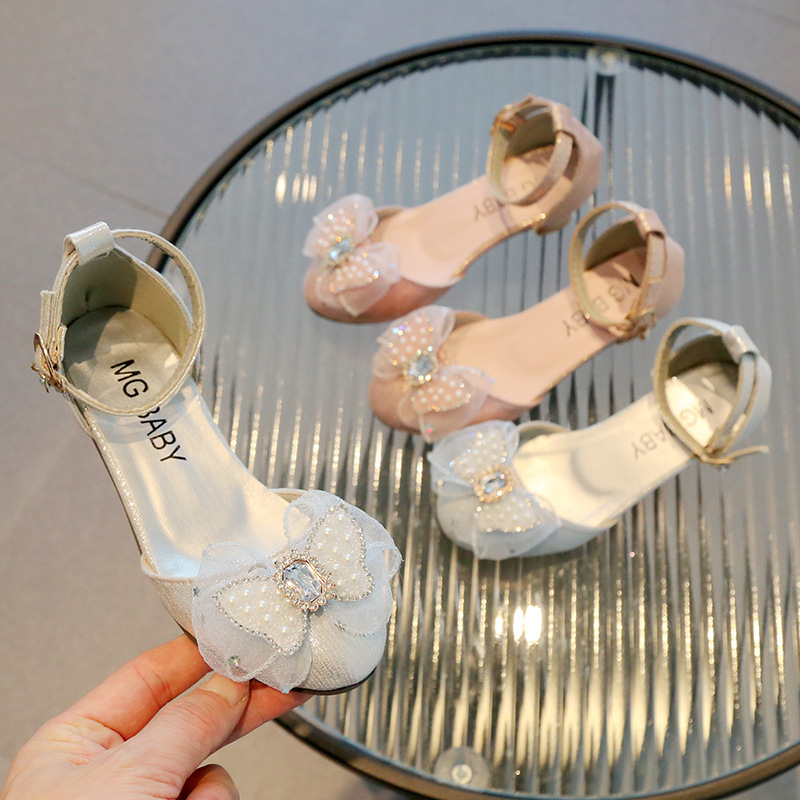 Tocuri înalte și groase cu flori drăguțe, sandale la modă pentru copii, copii mari, pantofi romani pentru fetițe, pantofi de vară_voghion.com